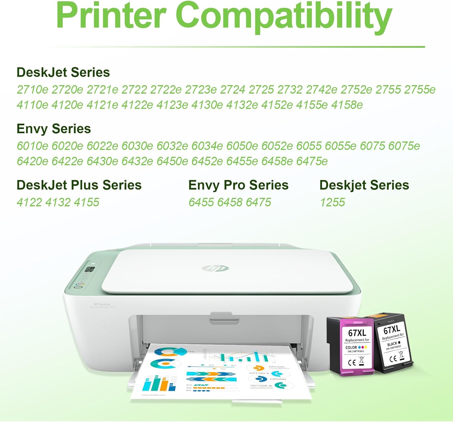 Ink Cartridges Replacement for HP 67XL 67 XL Works for HP DeskJet 2700 2700e 2755e 2755 4155e 4155 Envy 6055e 6455e 6400 6055 Envy Pro 6452 6458 6475 Printer (Black,Color)-2