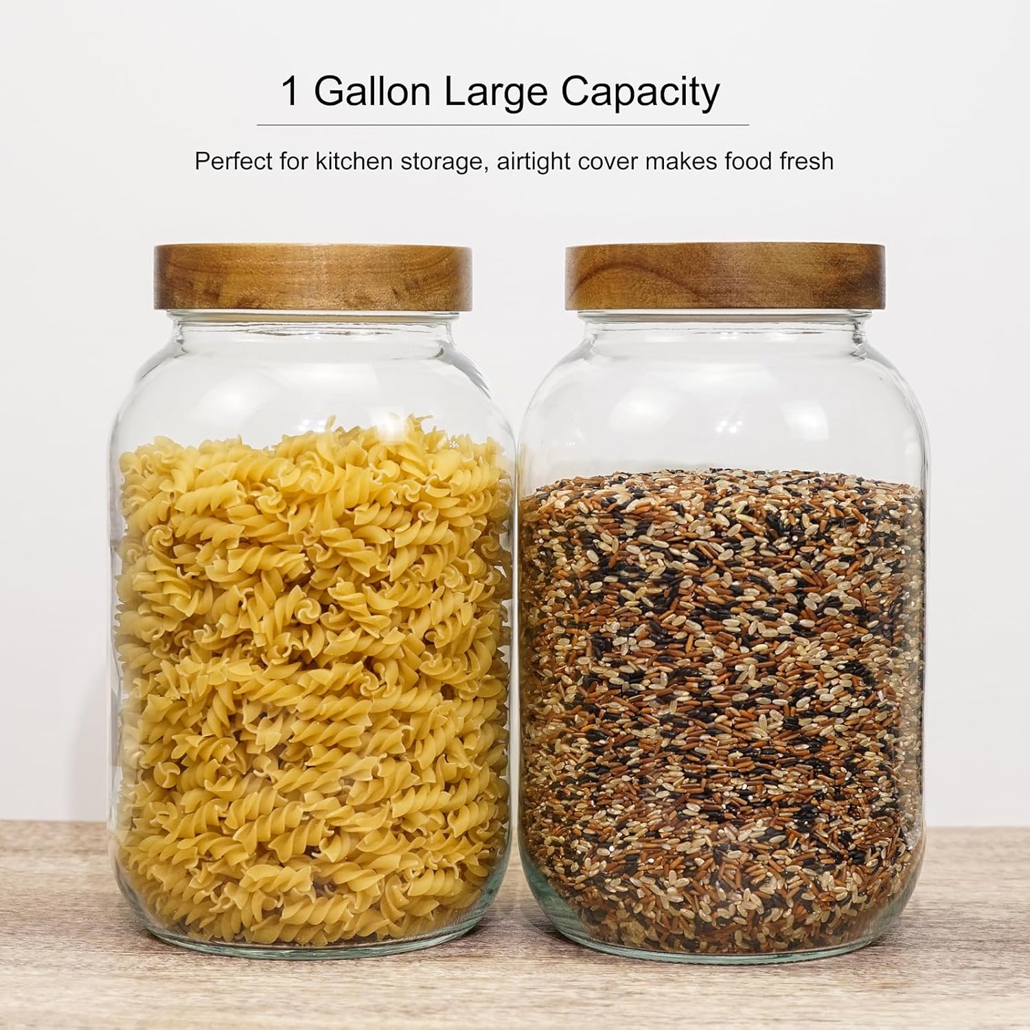 1 Gallon Glass Jar with Airtight Lid, Wide Mouth Mason Jar with Wood Lid, Glass Storage Jars for Kitchen to Store Flour, Rice, Beans, Grains, Oats, Pasta, Sugar, Cookies-4