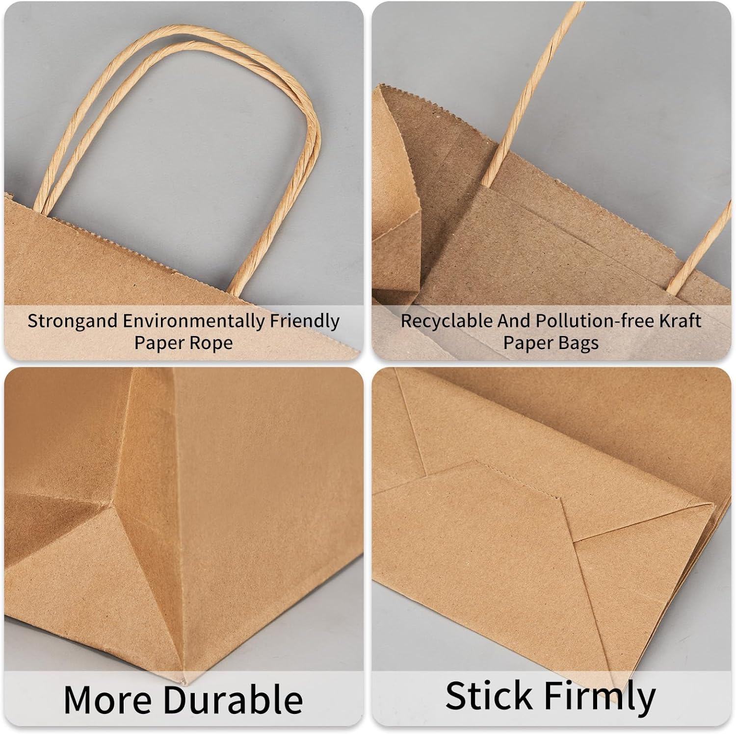 YEEHAW Brown Paper Bags with Handles Bulk 8"x4.5"x10.8" 100Pcs Gift Bags Medium Size, Brown Gift Bags with Handles, Gift Bags Bulk, Retail Bags, Party Bags, Shopping Bags, Merchandise Bags-2