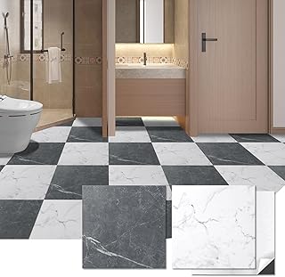 Art3d Peel and Stick Vinyl Floor Tiles 30-Pack 12 x 12 inch, Self Adhesive Waterproof Flooring Planks for Kitchen, Dining Room, Bedrooms, Cover 30 Sq. Ft, Grey & White Marble (15 Tiles per Color)