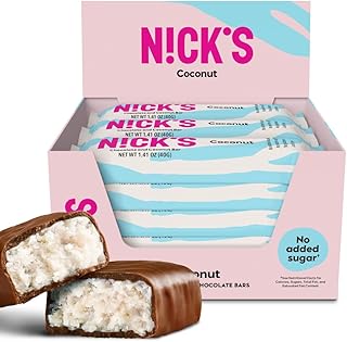 NICKS Coconut Keto Chocolate Candy Bars No Added Sugar 160 Calories, 3.0 Net carbs, Gluten Free Sweets Low carb Candy Snack Bar (Multipack 15x40g)