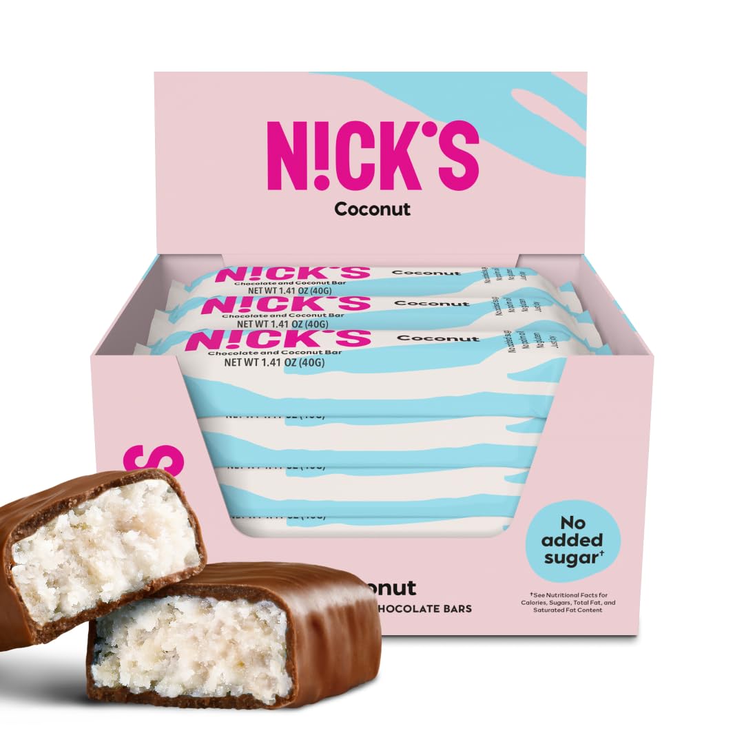 NICKS Coconut Keto Chocolate Candy Bars No Added Sugar 160 Calories, 3.0 Net carbs, Gluten Free Sweets Low carb Candy Snack Bar (Multipack 15x40g)-0