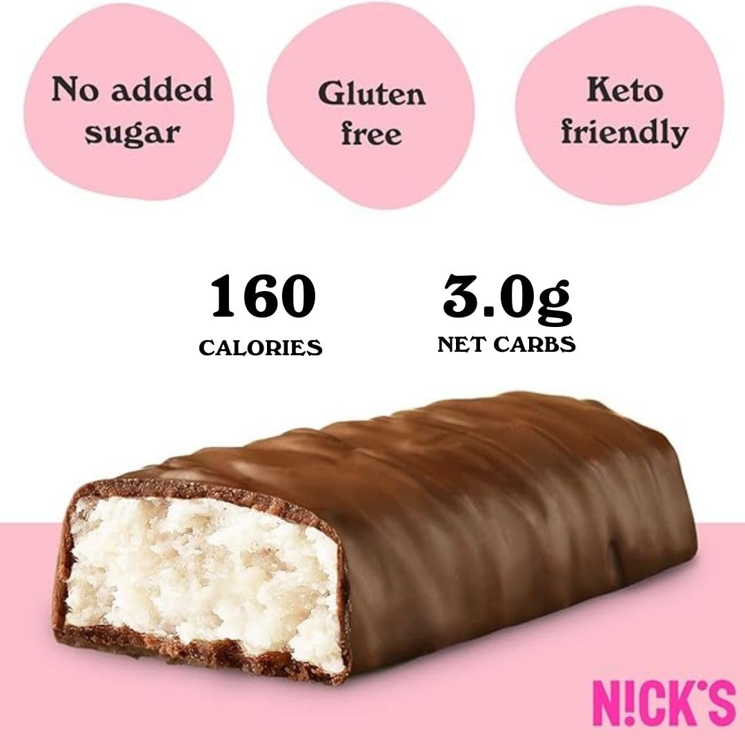 NICKS Coconut Keto Chocolate Candy Bars No Added Sugar 160 Calories, 3.0 Net carbs, Gluten Free Sweets Low carb Candy Snack Bar (Multipack 15x40g)-1