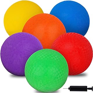 AMOR PRESENT 6PCS Playground Balls with Air Pump, 7inch Inflatable Dodge Ball Colorful Handball Rubber Kickball No Sting Balls for Kids Ball Games Gym Camps Yoga Exercises Indoor Outdoor