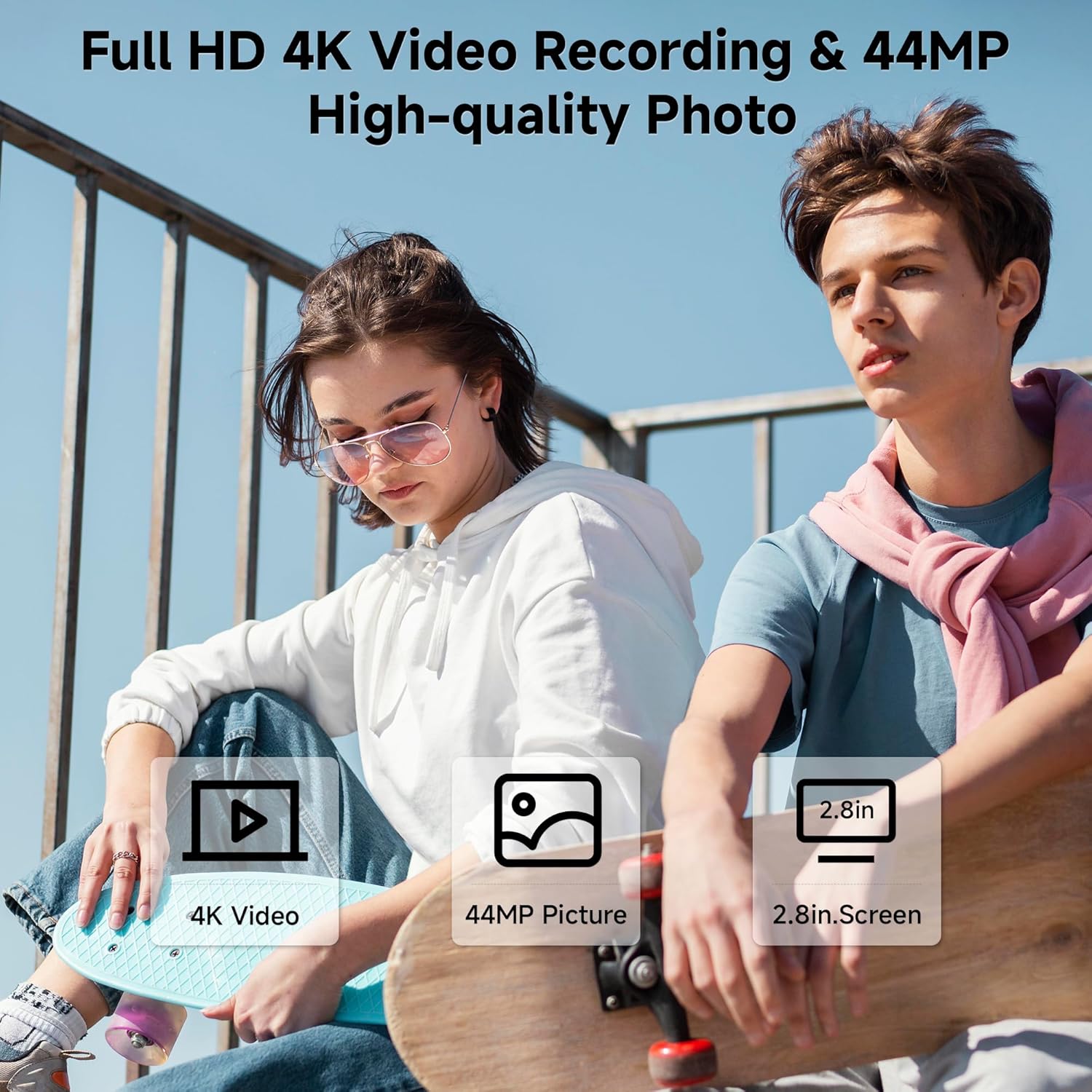 FHD 4K 44MP Digital Camera for Kids Video Camera with 64GB SD Card 16X Digital Zoom, Compact Point and Shoot Camera Portable for Kids 4K YouTube Camera (Blue)-1