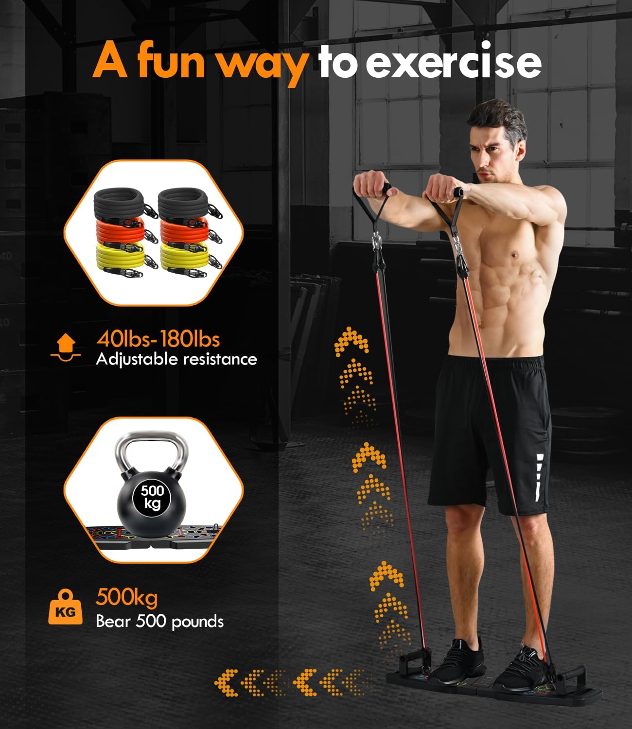 Push Up Board,Home Gym,Portable Exercise Equipment,Pilates Bar & 20 Fitness Accessories with Resistance Bands & Ab Roller Wheel,Full Body Workout at Home.-2