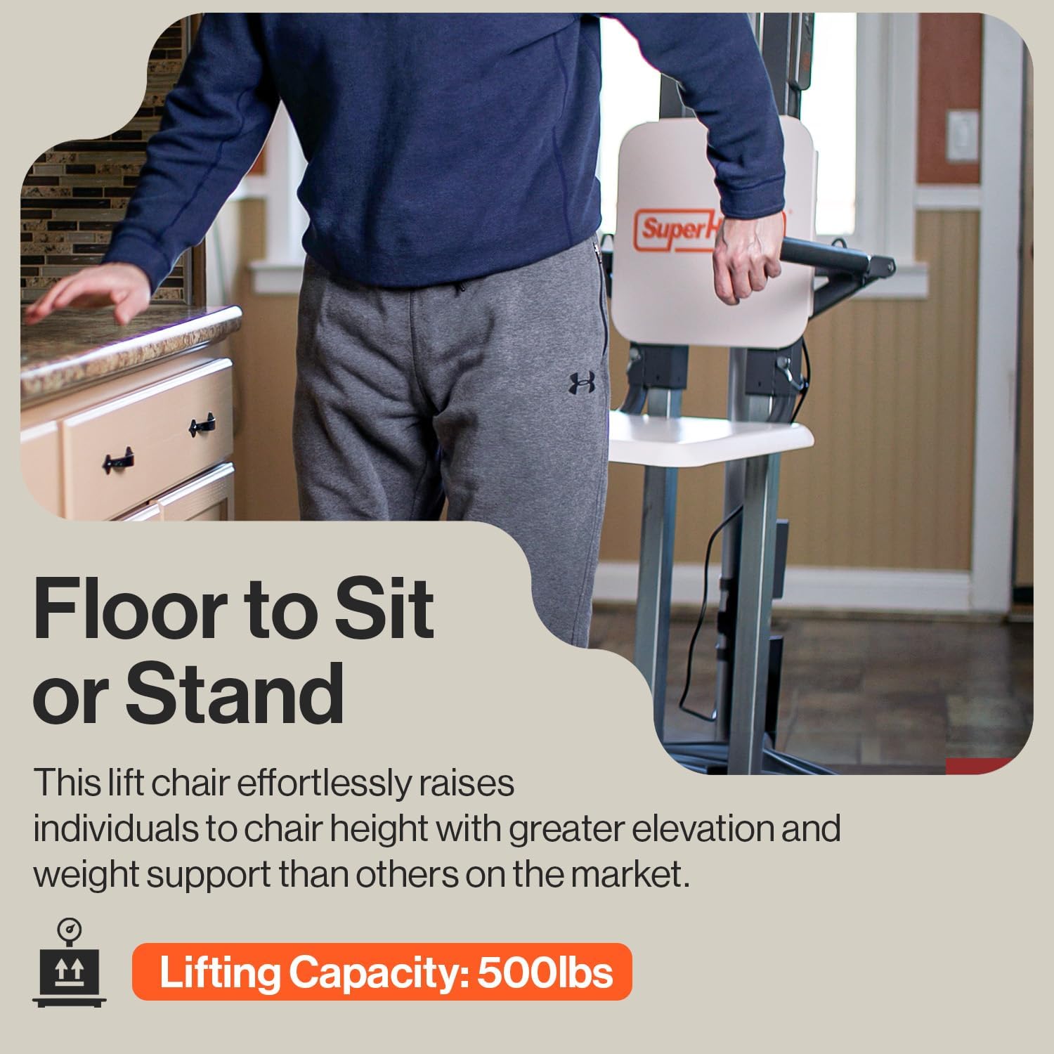 SuperHandy GoRise FS Electric Floor to Stand Lift for Seniors and People with Disabilities - 500 Lbs Capacity, Standing Assistance, Portable, Adjustable, Ergonomic, Easy Storage [Patent Pending]-1