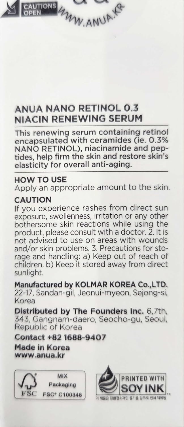 Anua Retinol Serum for Anti-Aging, Textured skin | 0.11% Retinol, 5% Niacinamide, 20+Soothing Ingredients Gentle for Beginner (30ml /1.01 fl.oz.)-5