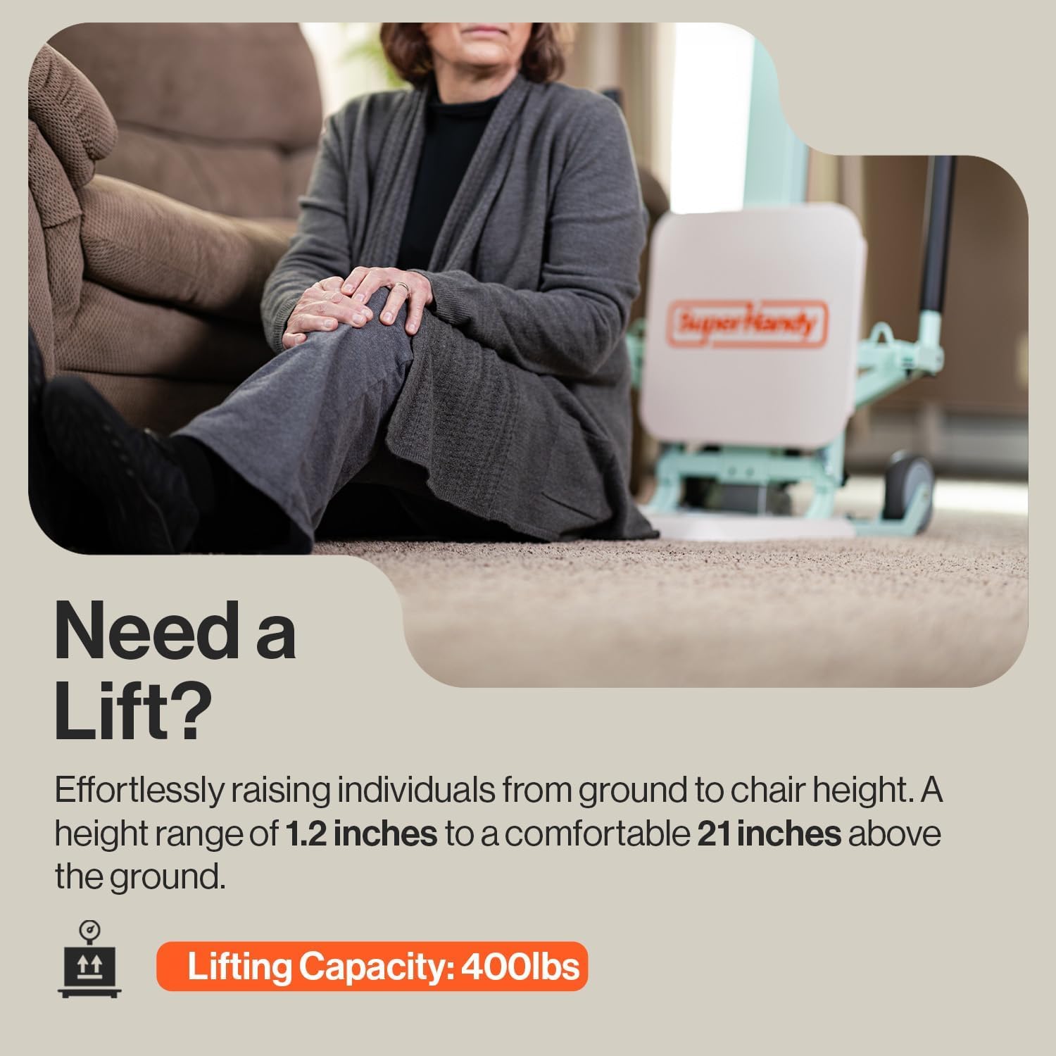 SuperHandy GoRise FC Electric Floor to Chair Lift for Seniors and People with Disabilities - 400 Lbs Capacity, Seating Transfer Assistance, Magnetic Remote [Patent Pending]-1