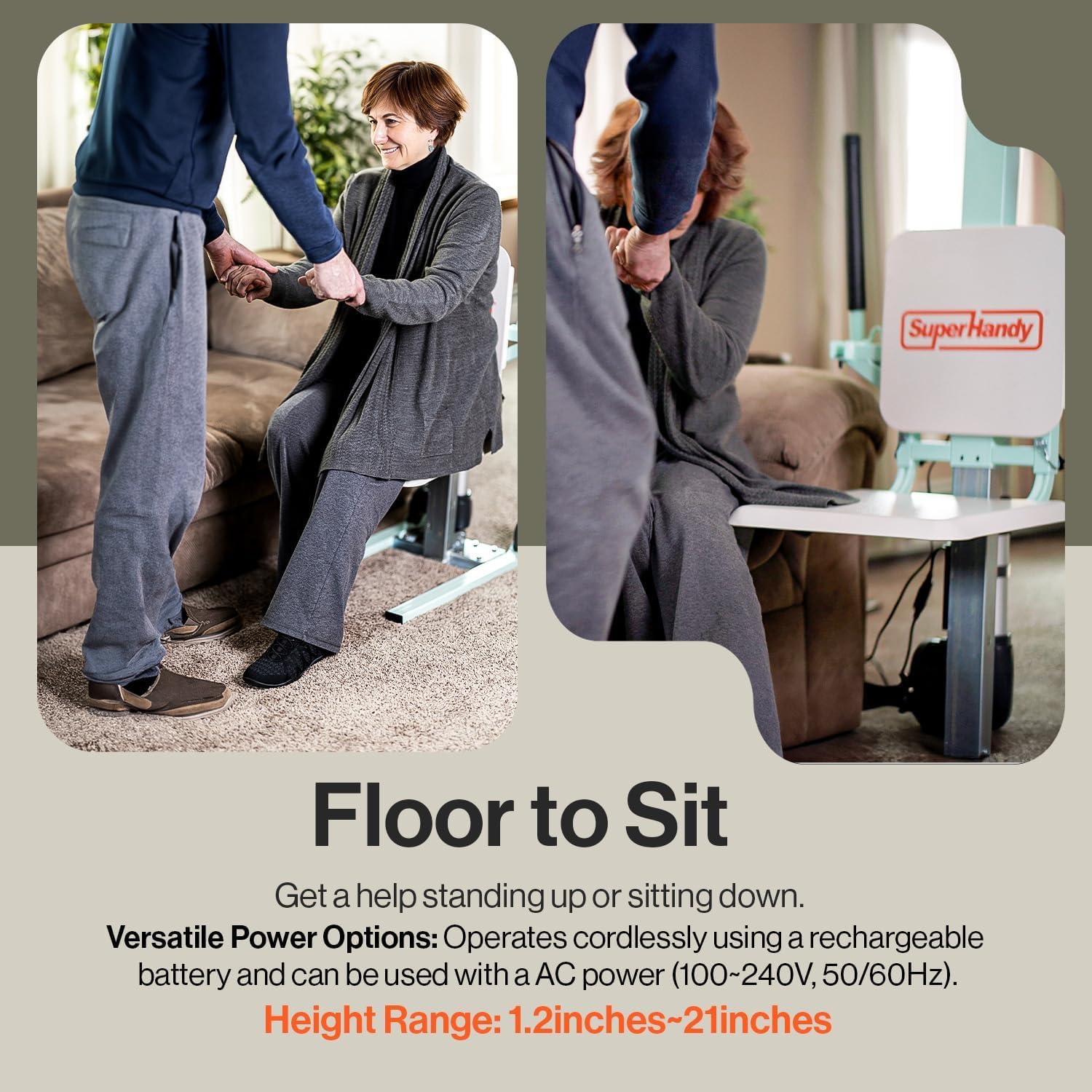 SuperHandy GoRise FC Electric Floor to Chair Lift for Seniors and People with Disabilities - 400 Lbs Capacity, Seating Transfer Assistance, Magnetic Remote [Patent Pending]-2