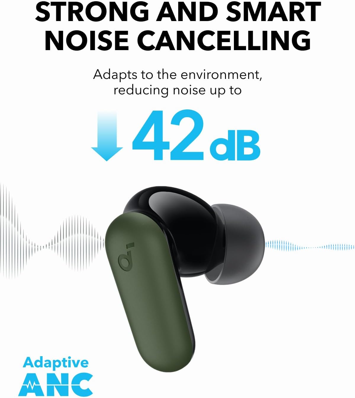 Soundcore P30i by Anker Noise Cancelling Earbuds, Strong and Smart Noise Cancelling, Powerful Bass, 45H Playtime, 2-in-1 Case and Phone Stand, IP54, Wireless Earbuds, Bluetooth 5.4 (Green)-2