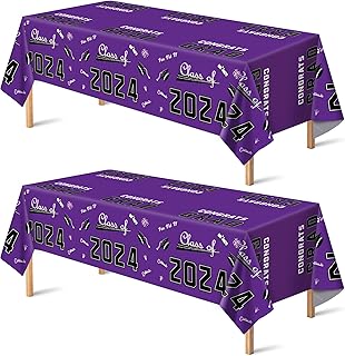 OHOME Graduation Decorations Class of 2024 - Graduation Party Decorations 2024 - Disposable Plastic Purple Tablecloth Banner for Class of 2024 Decorations Party Favors Supplies,54" X 108",2 Pack