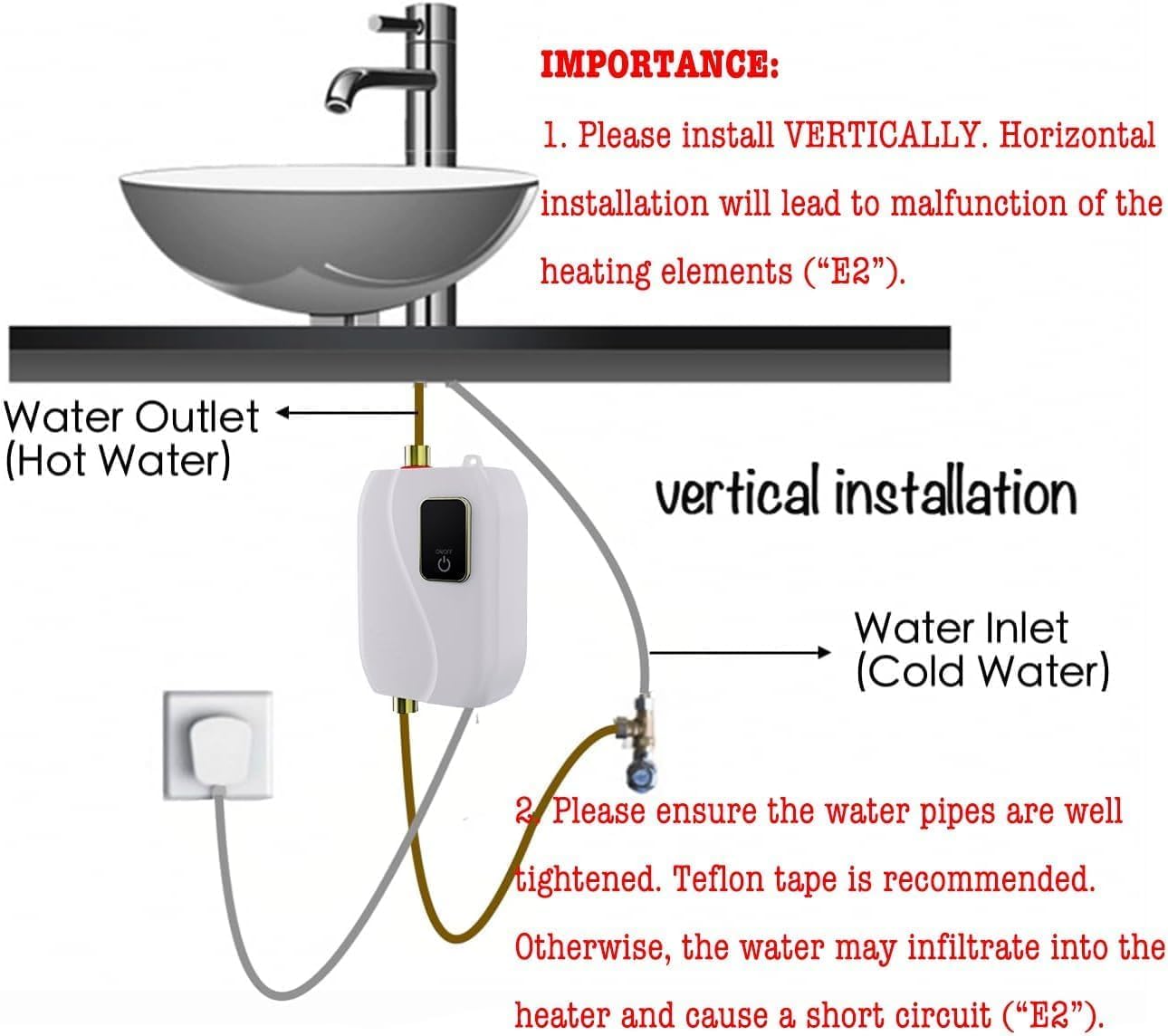 Tankless Water Heater Electric, Instant Hot Water Heater Under Sink, 3000W 110V On Demand Mini Water Heater for RV Kitchen Bathroom, White-1