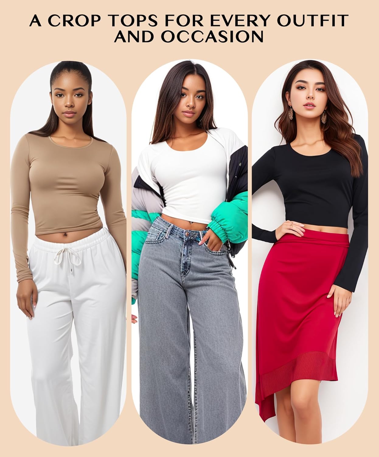 Womens Long Sleeve Crop Top Scoop Neck Sexy Slim Fitted Casual Base Layer Lightweight Soft Workout Shirt Going Out Tops-4