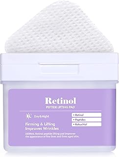 DERMAL Retinol Peptide Lifting Pad - Korean Toner Pad for Anti-Aging & Wrinkles with Bakuchiol - Vegan Pure Cotton Square Pads - High Capacity, 120 Sheets