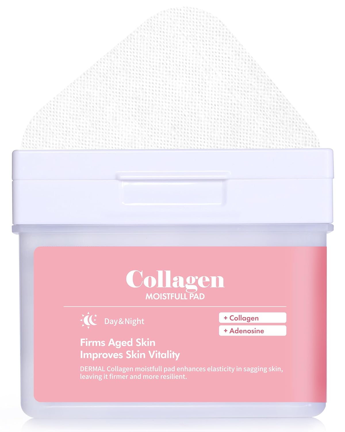 DERMAL Collagen Moistfull Pad - Korean Toner Pad for Elasticity & Wrinkle Improvement with Peptides - Vegan Tencel Square Pads - High Capacity, 120 Sheets-0