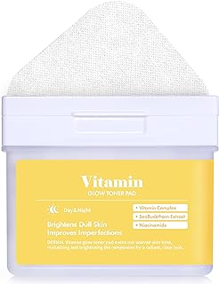 DERMAL Vitamin Toner Pad - Korean Toner Pad for Antioxidant & Skin Glow Radiance Improvement with Vitamin C - Vegan Pure Cotton Square Pads - High Capacity, 120 Sheets