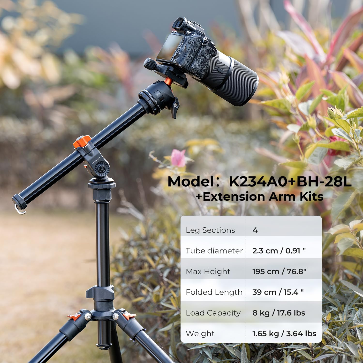 K&F Concept 76 inch Camera Tripod with Rotatable Multi-Angle Center Column,Lightweight Travel Outdoor DSLR Tripods with 360 Degree Ball Head Load Capacity 8kg/17.6lbs, Cellphone Clips for Smartphone-1