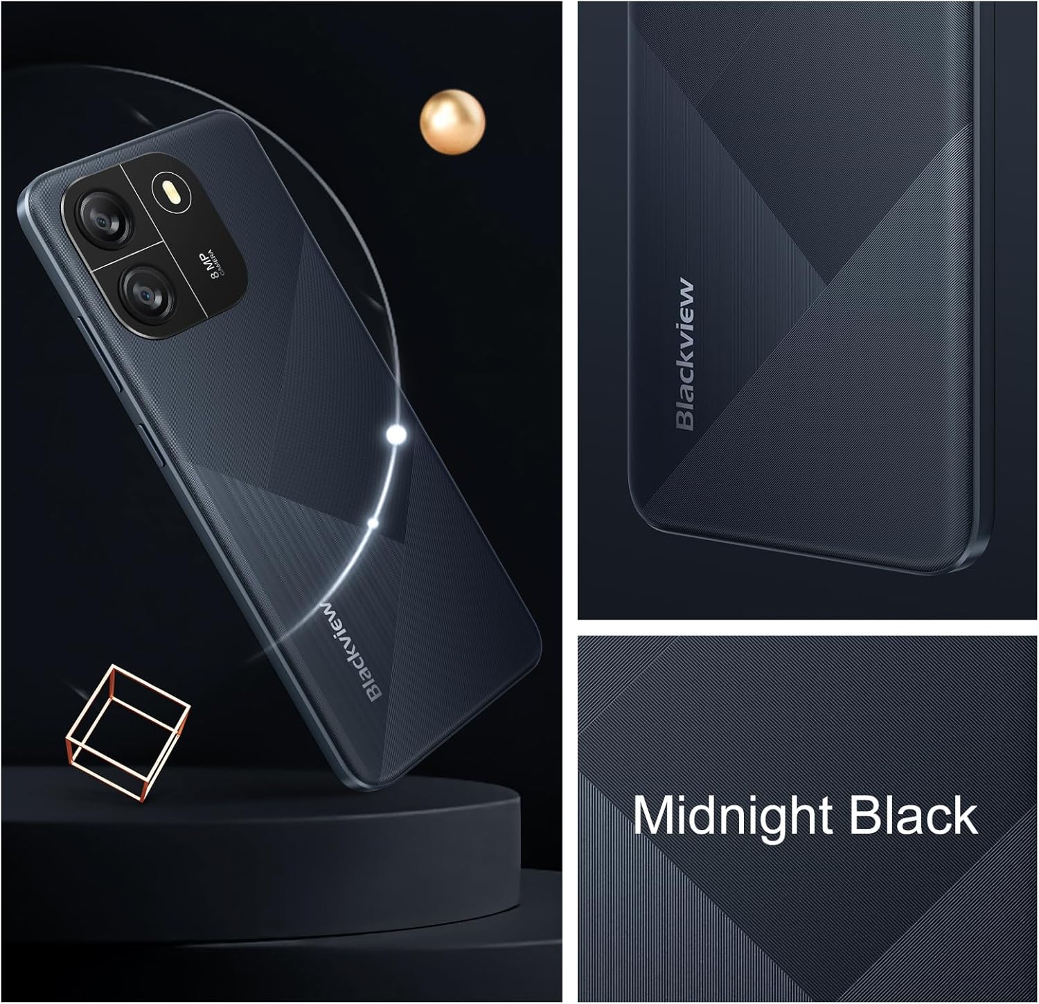 Blackview Wave 6C Unlocked Android Phones, Android 13 Smartphones, 6.52" HD+, 5100mAh 10W Fast, Octa-Core 4GB+32GB/SD 1TB Smart Phone, 8MP+5MP, 3 Card Slots, Face ID Unlock Phone, 4G Dual SIM Phone-6