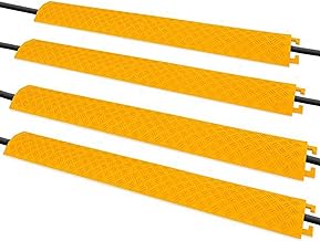 4-Pc Cable Protector Cover Ramp - 1 Channel Heavy Duty Cable Protector, Safely Conceals Wire/Hose/Pipe & Driveway Protective Covering Armor w/High Visibility Yellow Color - Pyle PCBLCO101X4YL.5