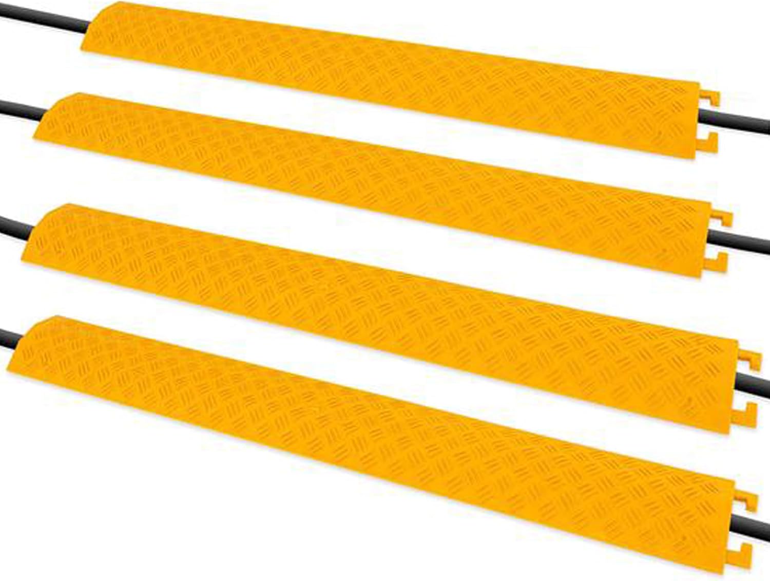 4-Pc Cable Protector Cover Ramp - 1 Channel Heavy Duty Cable Protector, Safely Conceals Wire/Hose/Pipe & Driveway Protective Covering Armor w/High Visibility Yellow Color - Pyle PCBLCO101X4YL.5-0