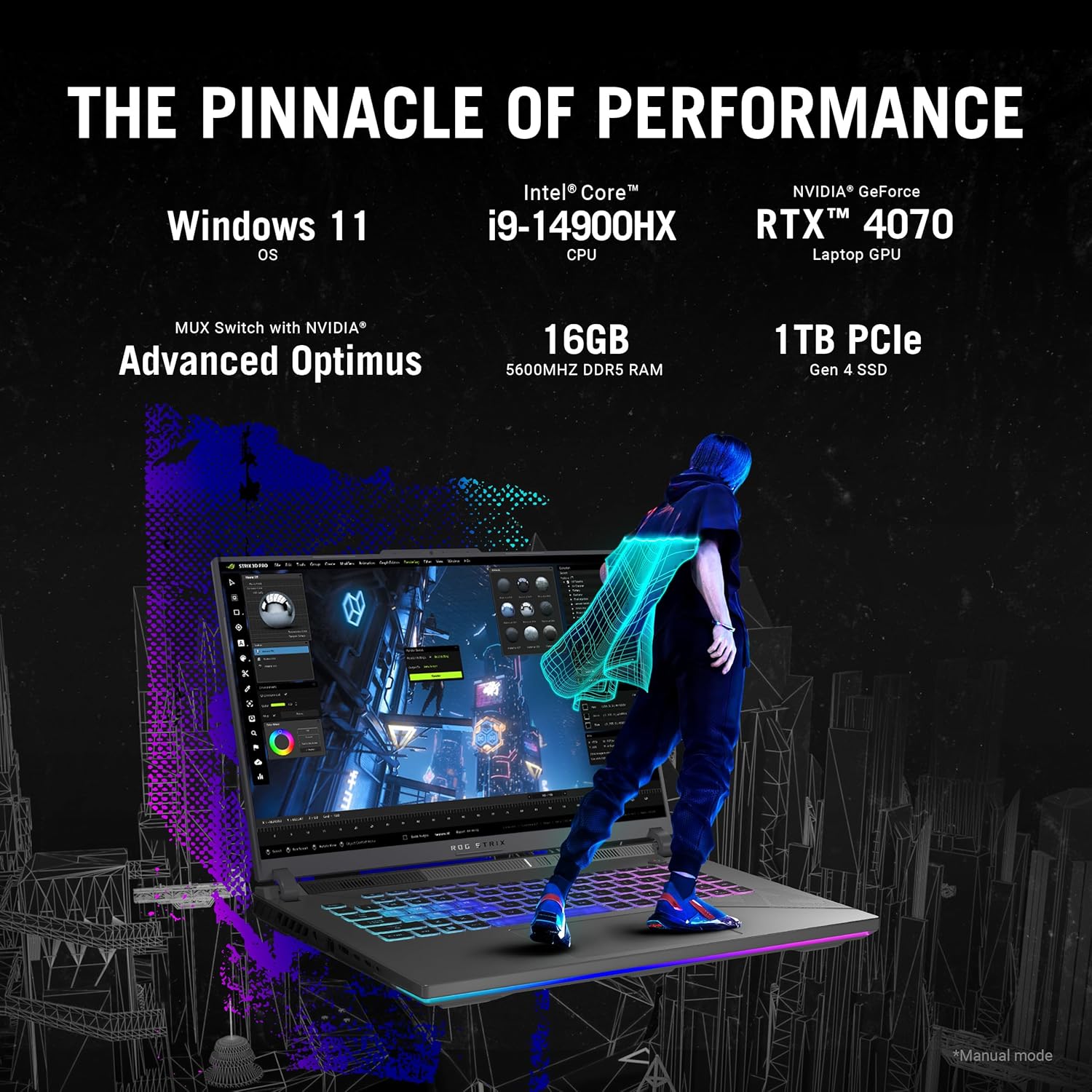 ASUS ROG Strix G16 (2024) Gaming Laptop, 16” ROG Nebula Display 16:10 QHD 240Hz, NVIDIA® GeForce RTX™ 4070, Intel® Core™ i9-14900HX, 16GB DDR5-5600, 1TB PCIe Gen4 SSD, Wi-Fi 6E, Win 11, G614JIR-AS94-3