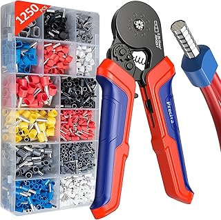 Preciva Ferrule Crimping Tool Kit, Octagonal Crimping Pliers with 1250PCS Single & Twin Ferrules Connectors, Self-Adjustable Ratchet Ferrule Terminals Crimper AWG 23-7