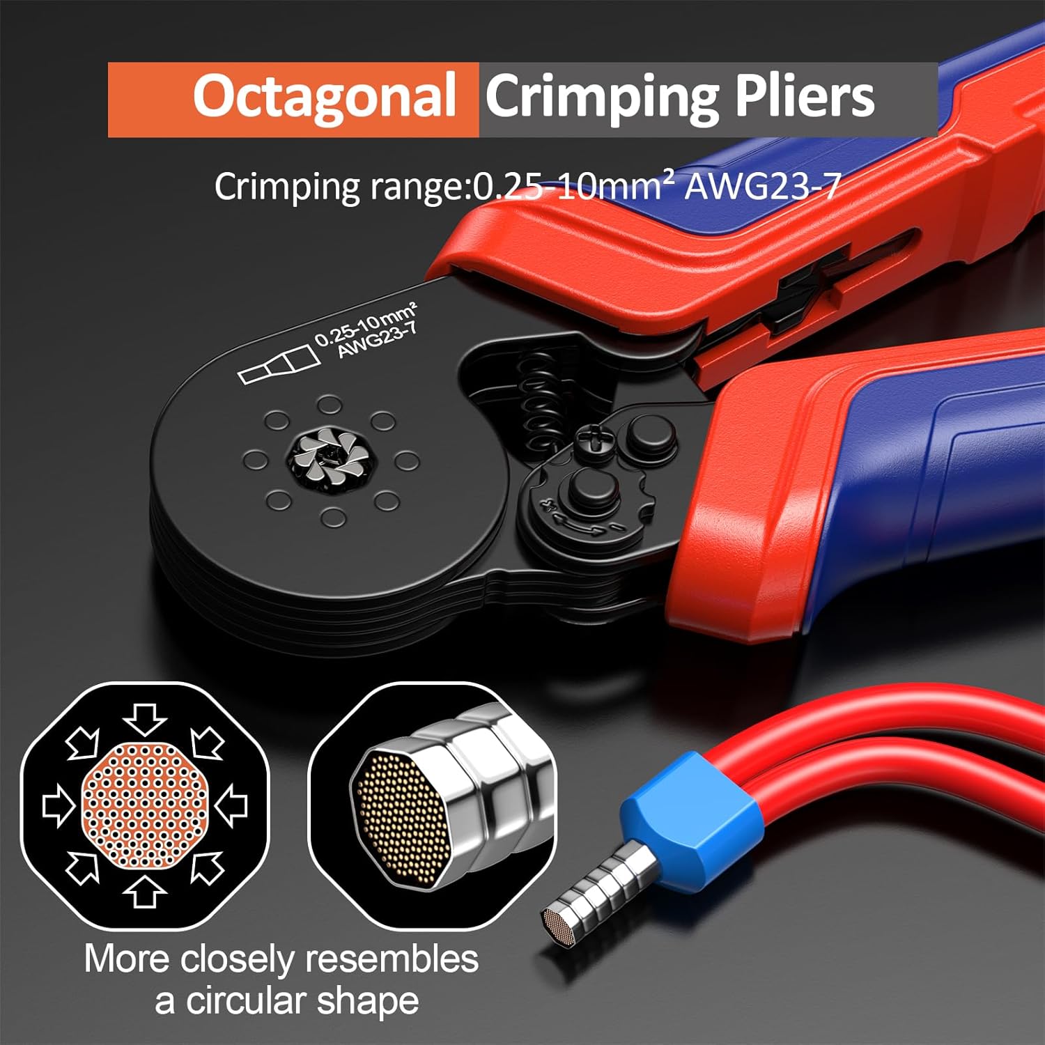 Preciva Ferrule Crimping Tool Kit, Octagonal Crimping Pliers with 1250PCS Single & Twin Ferrules Connectors, Self-Adjustable Ratchet Ferrule Terminals Crimper AWG 23-7-1