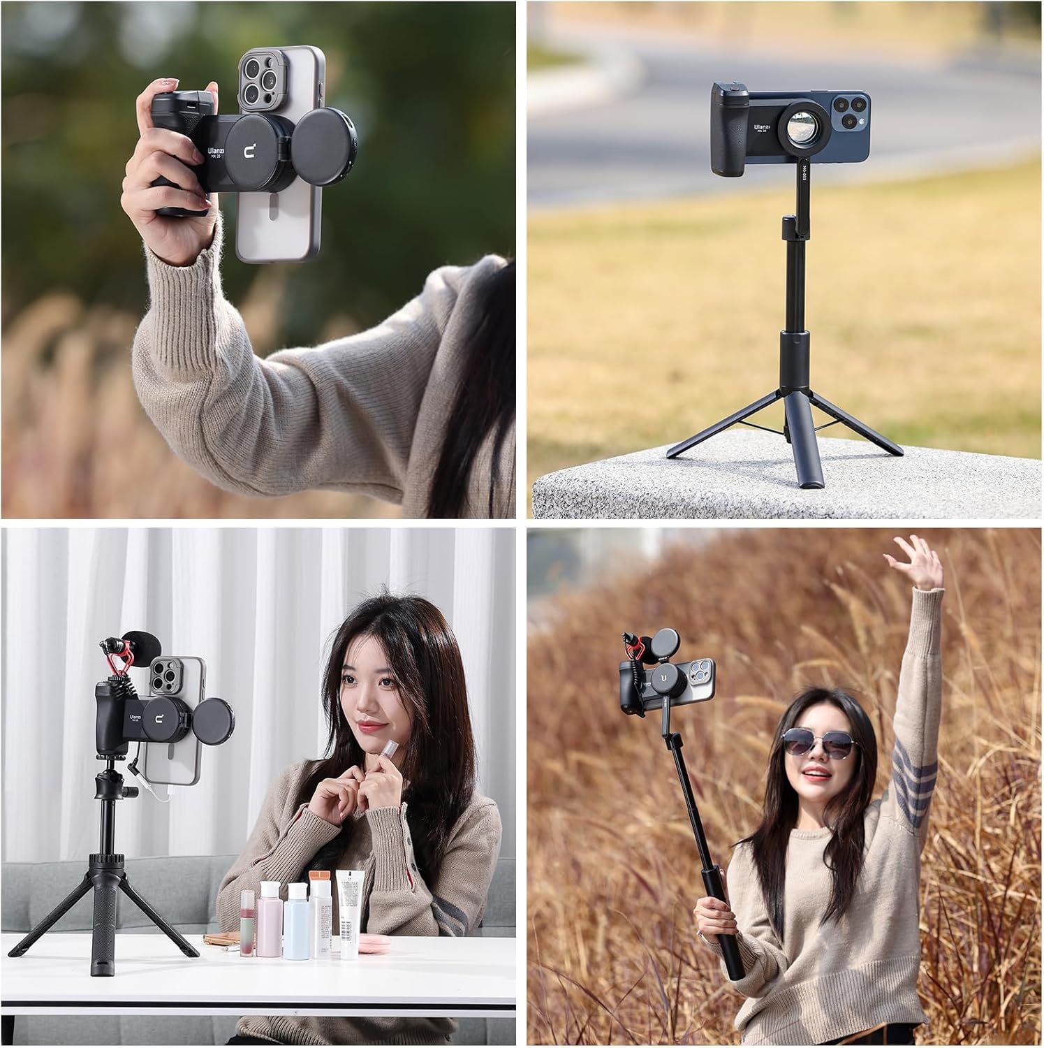 ULANZI Selfie Phone Tripod Mount MA35, 2-in-1 Magnetic & Phone Clip Camera Grip Handle Holder with Detachable Remote Shutter with Cold Shoe Adapter for iPhone 15 16 Samsung Smartphone Video Shooting-8