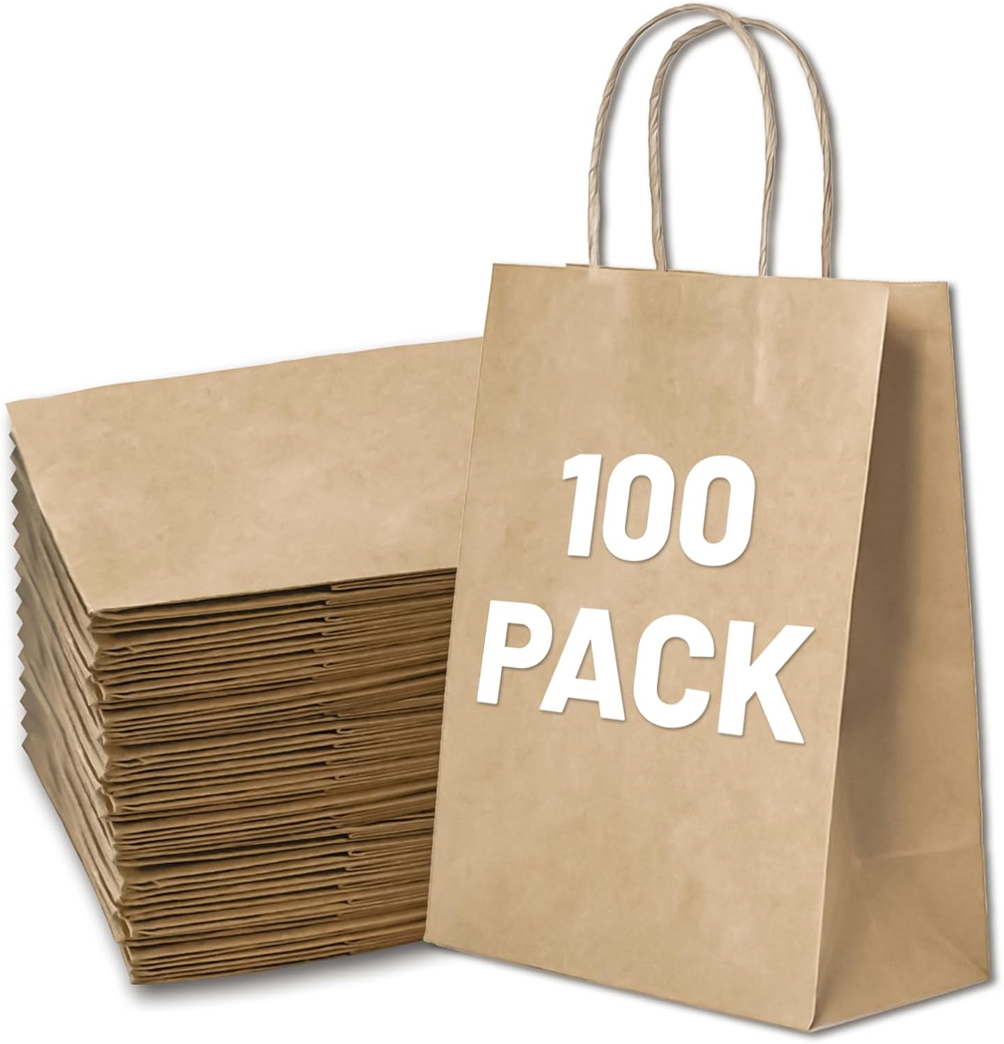 Gift Bags 8.25"X5.9 "X3.15" 100pcs Brown Paper Bags with Handles,Kraft Paper Bags for Small Business Christmas Bulk Bags, Wedding Party Favor Bags,Shopping Lunch Bags, Halloween Trick-or-Treat (Brown)-0