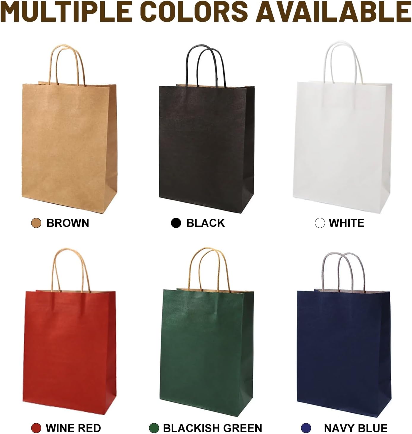 Gift Bags 8.25"X5.9 "X3.15" 100pcs Brown Paper Bags with Handles,Kraft Paper Bags for Small Business Christmas Bulk Bags, Wedding Party Favor Bags,Shopping Lunch Bags, Halloween Trick-or-Treat (Brown)-6