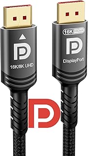 16k 8k DisplayPort 2.1 Cable 80Gbps 6.6 FT, VESA Certified Ultra-high Bit Rate DP Cable UHBR20 HDR10+ DSC1.2a 16k 60Hz 8k 120Hz 4k 240Hz 165Hz PC TV Ryzen7900 FreeSync G-Sync