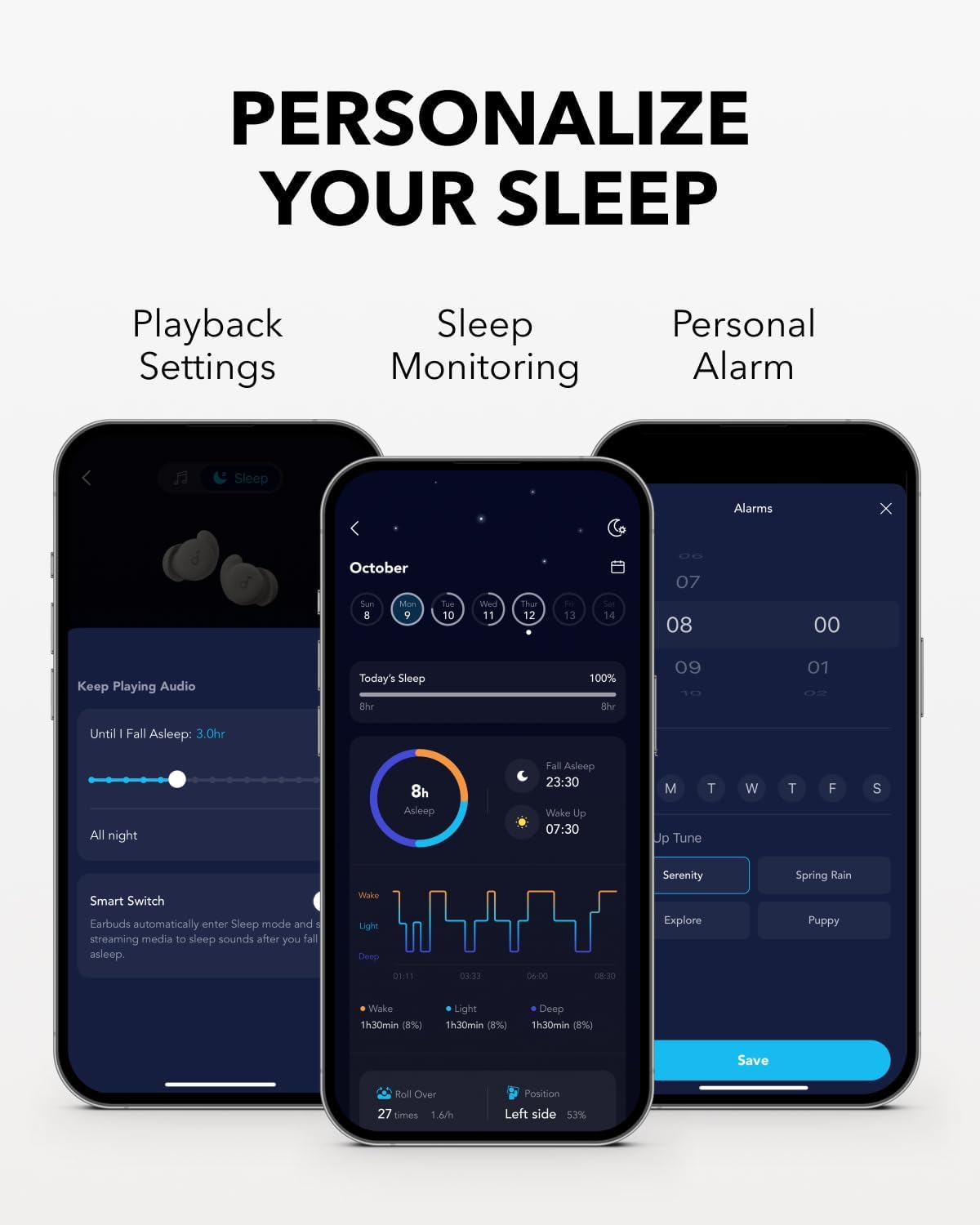 Soundcore Sleep A20 by Anker Sleep Earbuds, Noise Blocking Sleep Headphones, Small Earplugs for Side Sleepers, 80H Playtime, Stream Content via Bluetooth 5.3, Sleep Monitor, Personal Alarm-6