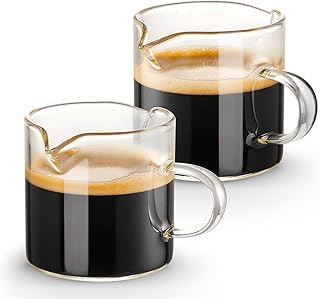 Espresso Cups Set of 2, 4 OZ Double Spouts Cups, Espresso Shot Glasses, Milk Cup with Handle, Clear Glass, Espresso Accessories for Espresso Machine