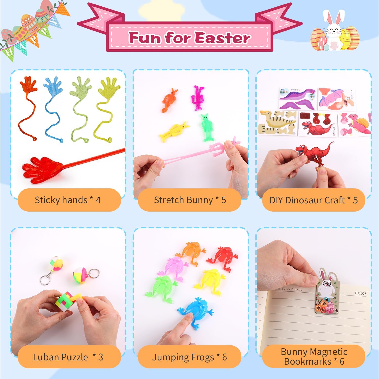 Easter Basket Stuffers Easter Eggs - 153 PCS Easter Egg Fillers Small Toys Prizes Bulk, Assorted Easter Gifts for Kids with Plastic Easter Eggs, Easter Toys Bulk, Easter Egg Hunt, Easter Party Favors-3