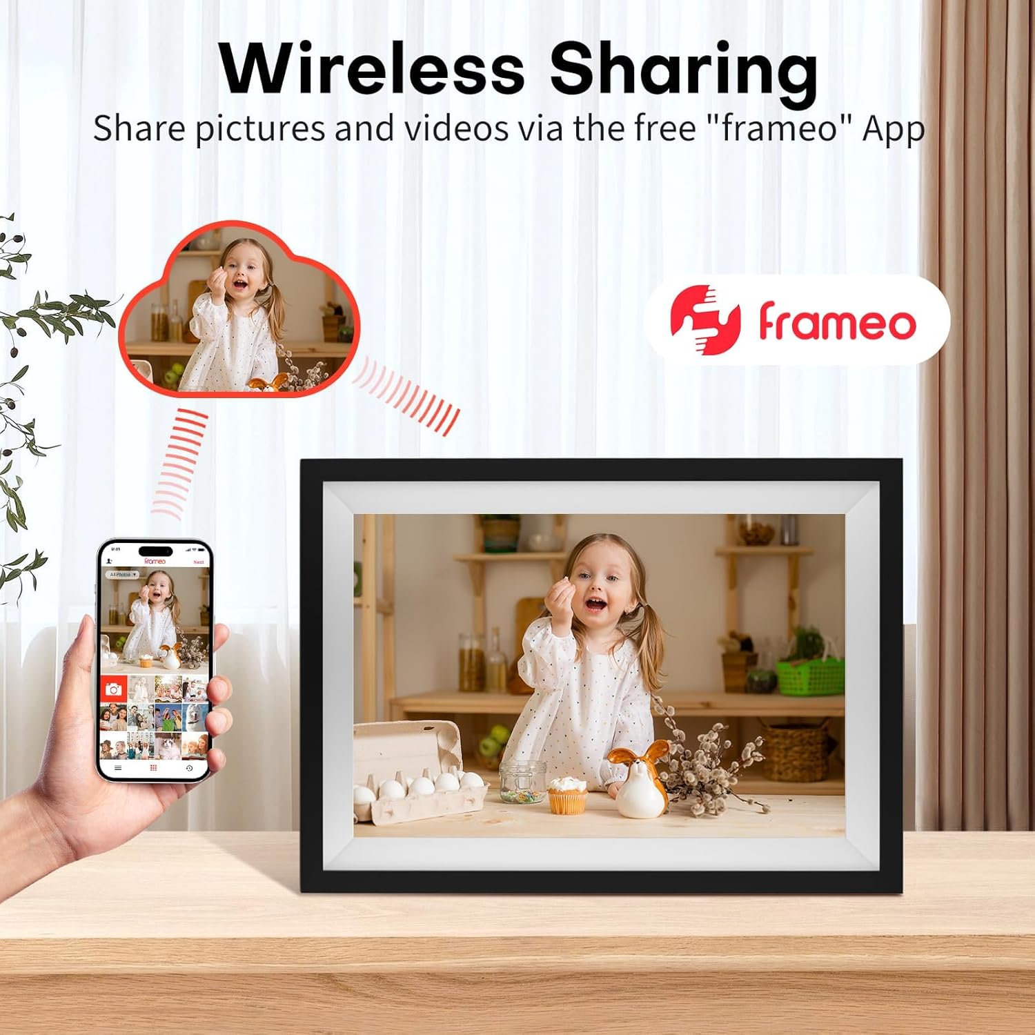 FRAMEO Digital Picture Frame WiFi, 10.1 Inch Smart Digital Photo Frame Electronic Picture Frame 64GB & 2GB RAM with 1280x800 IPS HD Touch Screen, Easy Setup to Share Photos & Videos-1