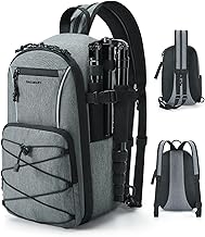 BAGSMART Small Camera Sling Bag, DSLR/SLR Camera Bag Backpack Fits 11" Tablet, Camera Shoulder Bag for Photographers With Tripod Holder, Grey