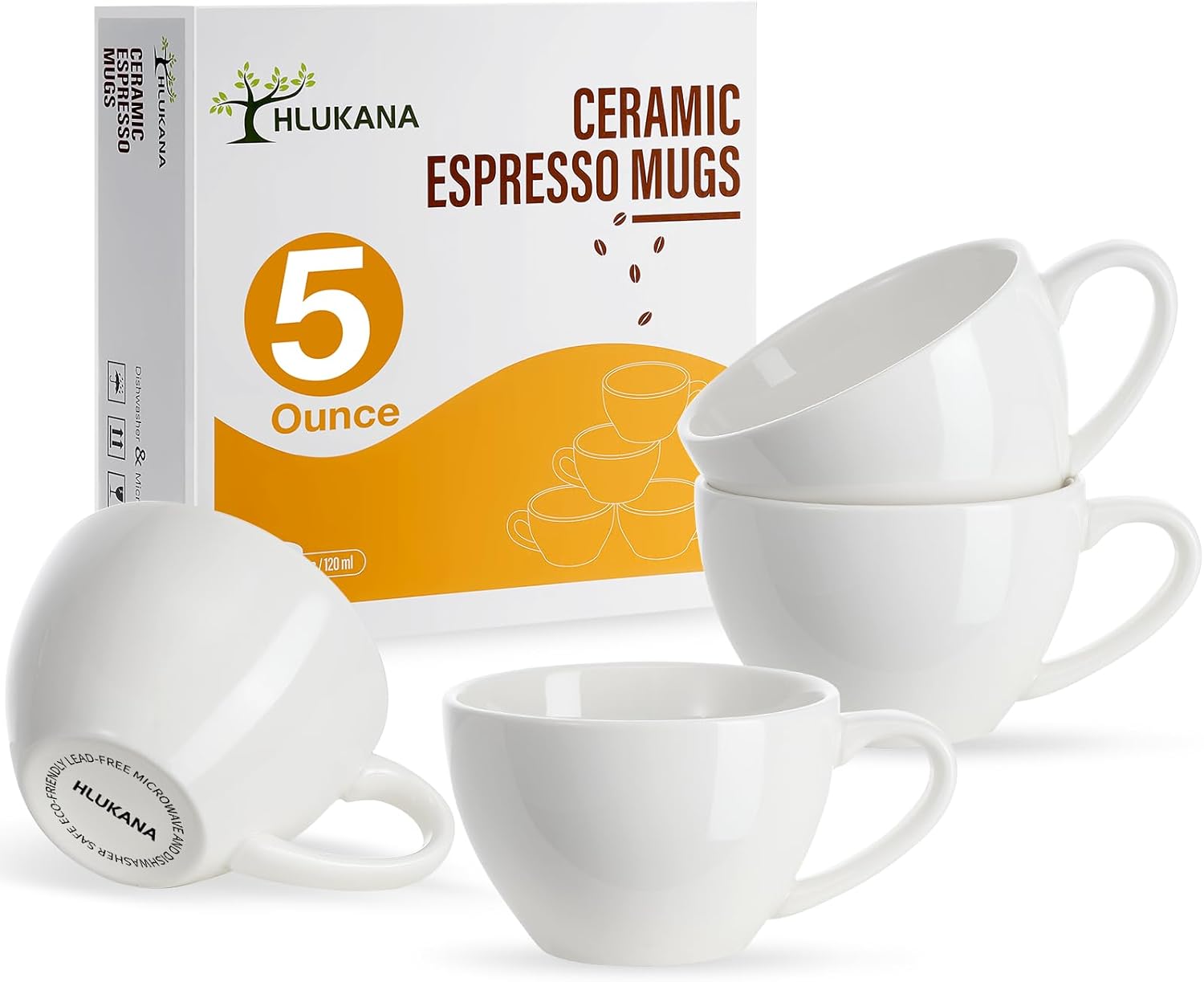 Porcelain Espresso Cups Set of 4, 5 oz Small Coffee Mugs, White Demitasse Cups Perfect for Espresso Machine and Coffee Maker, Microwave Dishwasher Safe Espresso Cups-0