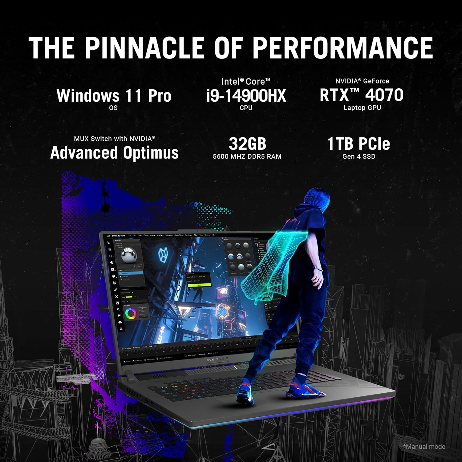 ASUS ROG Strix G18 (2024) Gaming Laptop, 18” Nebula Display 16:10 QHD 240Hz/3ms, GeForce RTX™ 4070, Intel® Core™ i9-14900HX, 32GB DDR5, 1TB PCIe® SSD, Wi-Fi 6E, Windows 11 Pro, G814JIR-XS96-1