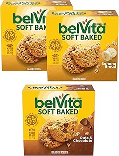 belVita Soft Baked Breakfast Biscuits Variety Pack with Banana Bread and Oats and Chocolate, 15 Total Packs, 3 Boxes (1 Biscuit Per Pack)