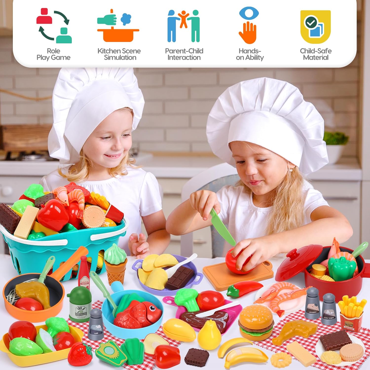 CUTE STONE Cooking Toys for Kids Kitchen Playset, Kids Pots and Pans Set with Play Food and Storage Basket, Play Kitchen Accessories Toys, Toddler Cooking Set, Learning Kitchen Toy Gift for Girls Boys-1