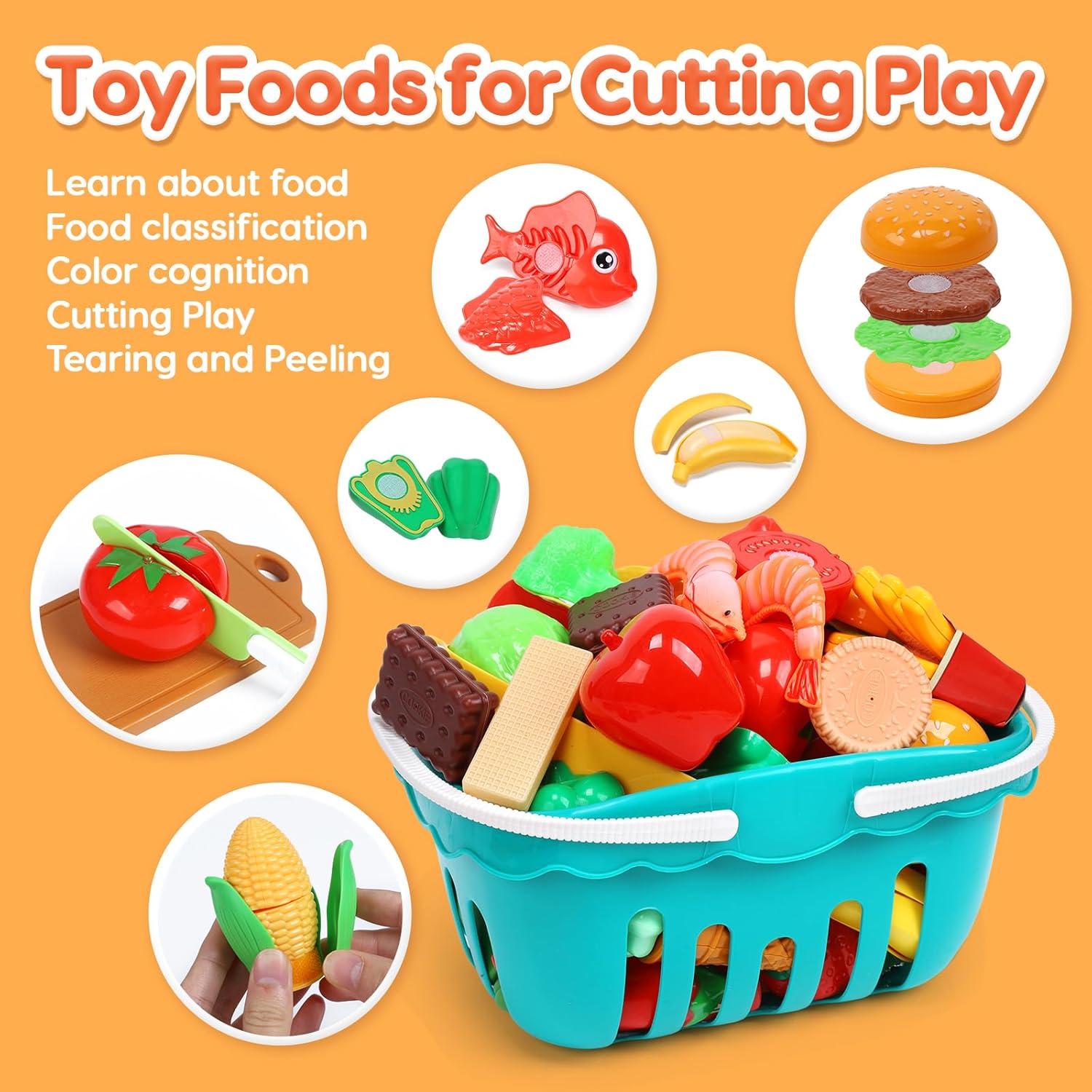 CUTE STONE Cooking Toys for Kids Kitchen Playset, Kids Pots and Pans Set with Play Food and Storage Basket, Play Kitchen Accessories Toys, Toddler Cooking Set, Learning Kitchen Toy Gift for Girls Boys-3