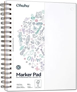 Ohuhu Double Sided Marker Pads Art Sketchbook Bleedproof - 7"x10" Large Paper Size - 90LB/150GSM Smooth Drawing Paper - 60 Sheets/120 Pages, Spiral Bound Sketching Book for Alcohol Markers Christmas