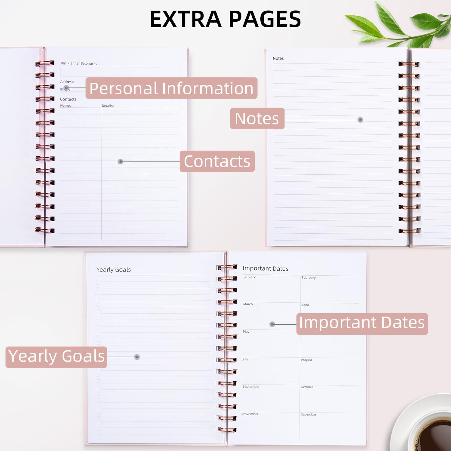 Undated Weekly and Monthly Planner Spiral Bound- Weekly Goals Planner Notebook, Weekly To Do List, Habit Tracker Journal, Academic, Aesthetic, Stylish School or Office Supplies (6.1" x 8.4" - Pink)-3