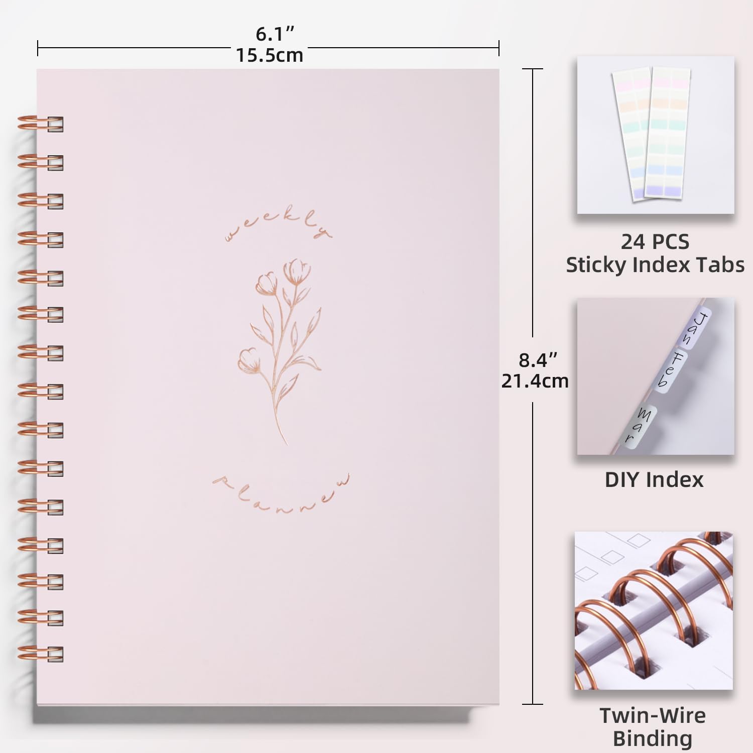 Undated Weekly and Monthly Planner Spiral Bound- Weekly Goals Planner Notebook, Weekly To Do List, Habit Tracker Journal, Academic, Aesthetic, Stylish School or Office Supplies (6.1" x 8.4" - Pink)-4