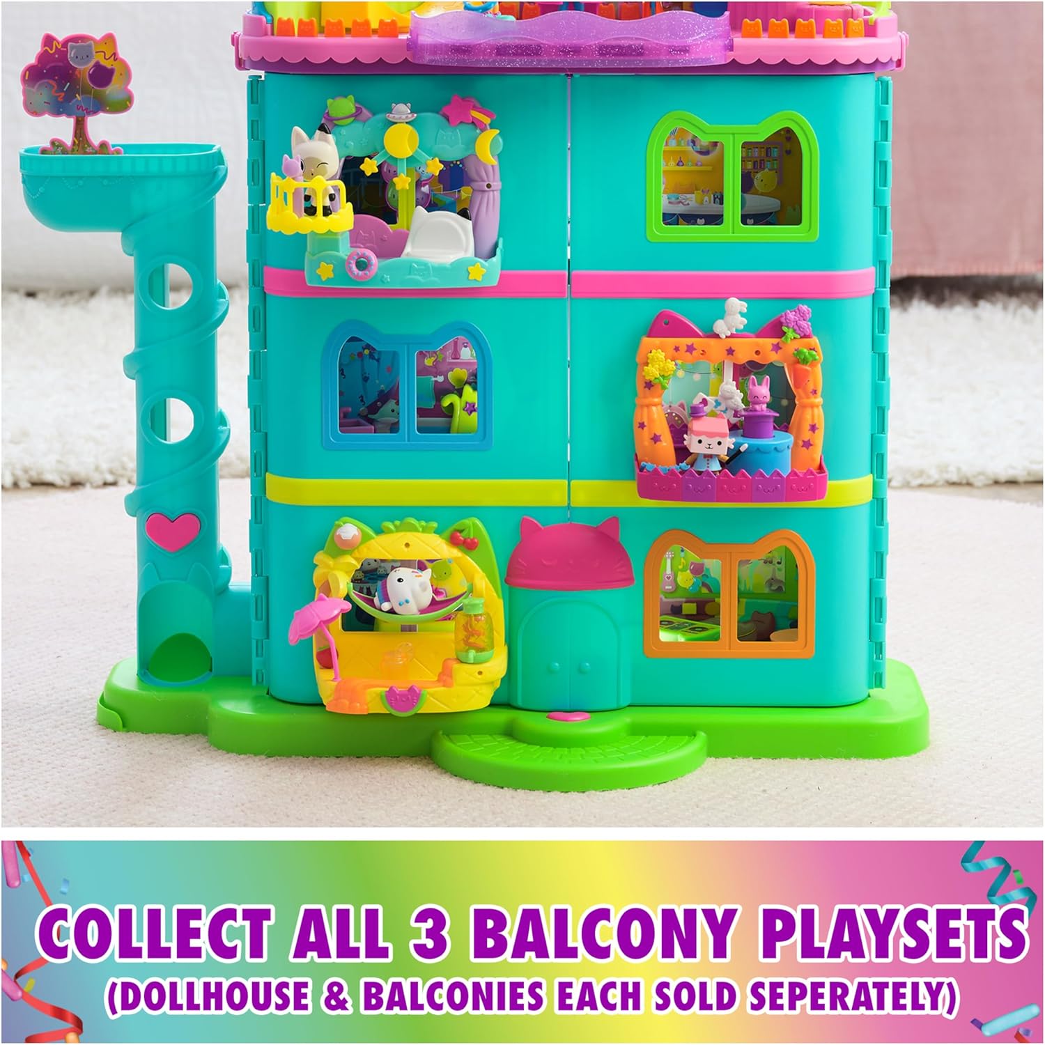 Gabby's Dollhouse, Pandy Paws Dreamy Balcony Playset, 8-Pieces with Toy Figures, Doll House Accessories & Sensory Play, Kids Toys for Girls & Boys 3+-5