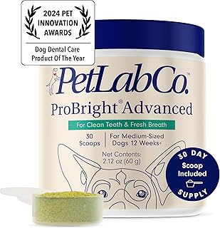 PetLab Co. ProBright Advanced Dental Powder - Dog Breath Freshener - Teeth Cleaning Made Easy – Targets Tartar & Bad Breath - Formulated for Medium Size Dogs