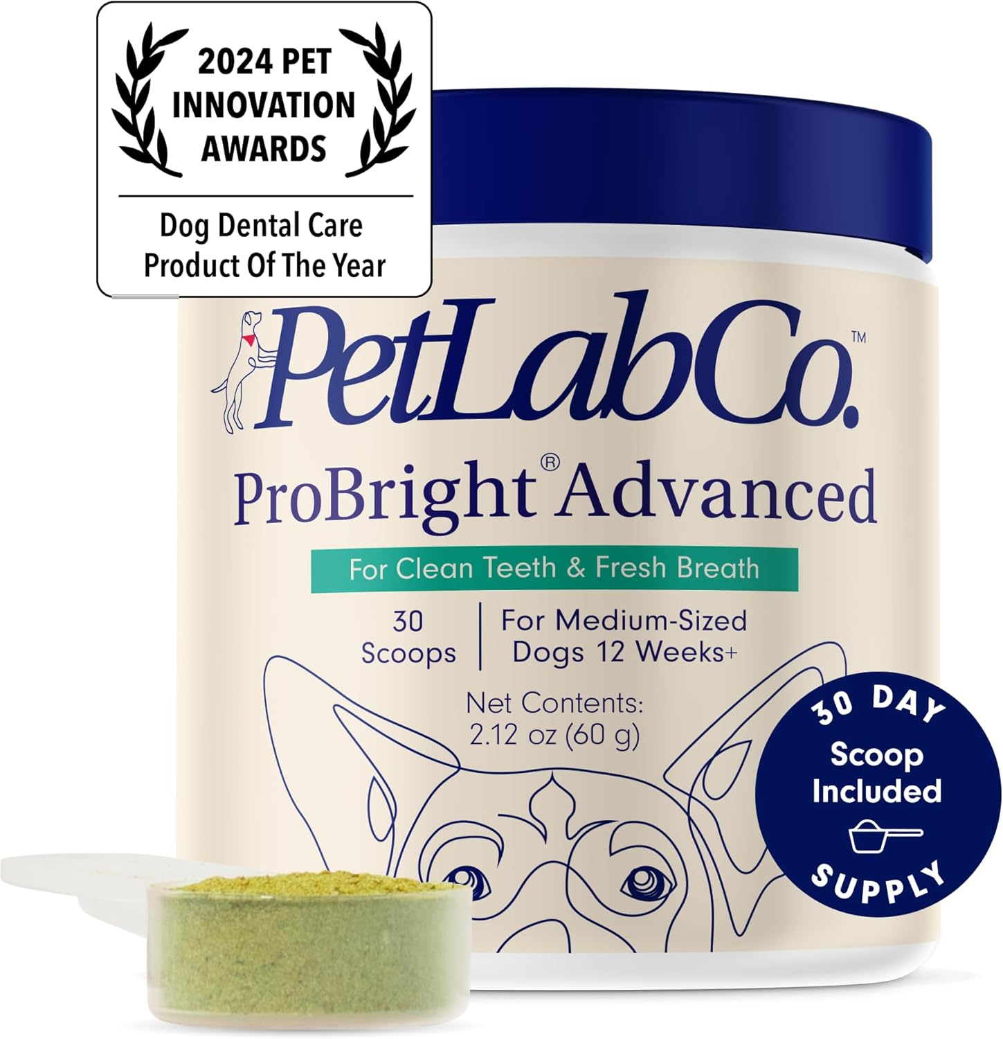 PetLab Co. ProBright Advanced Dental Powder - Dog Breath Freshener - Teeth Cleaning Made Easy – Targets Tartar & Bad Breath - Formulated for Medium Size Dogs-0