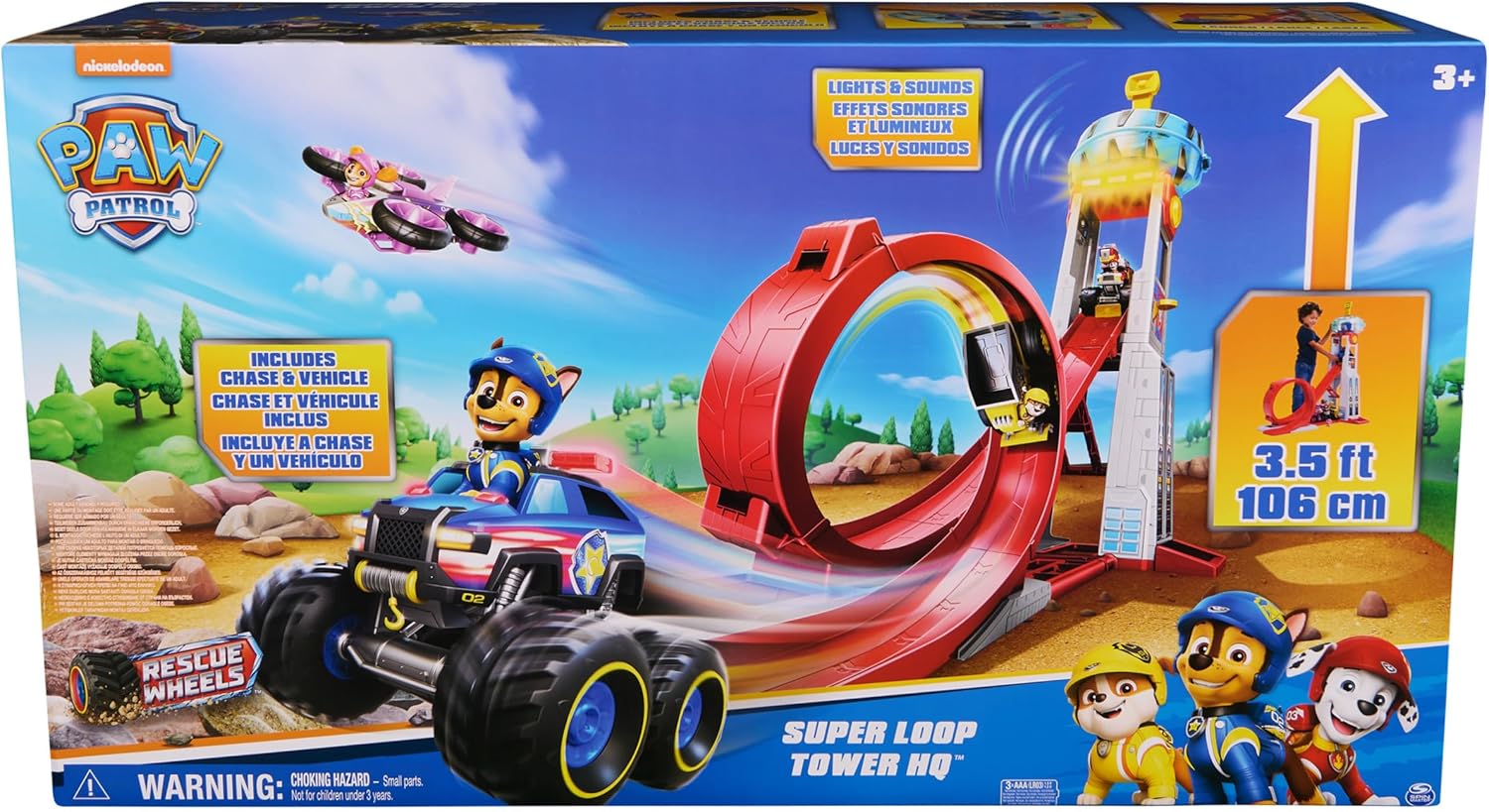 PAW Patrol: Rescue Wheels Super Loop Tower HQ, with Light, Sound, Vehicle Launcher, Chase Action Figure & Toy Truck, Kids Toys for Boys & Girls Age 3+-5