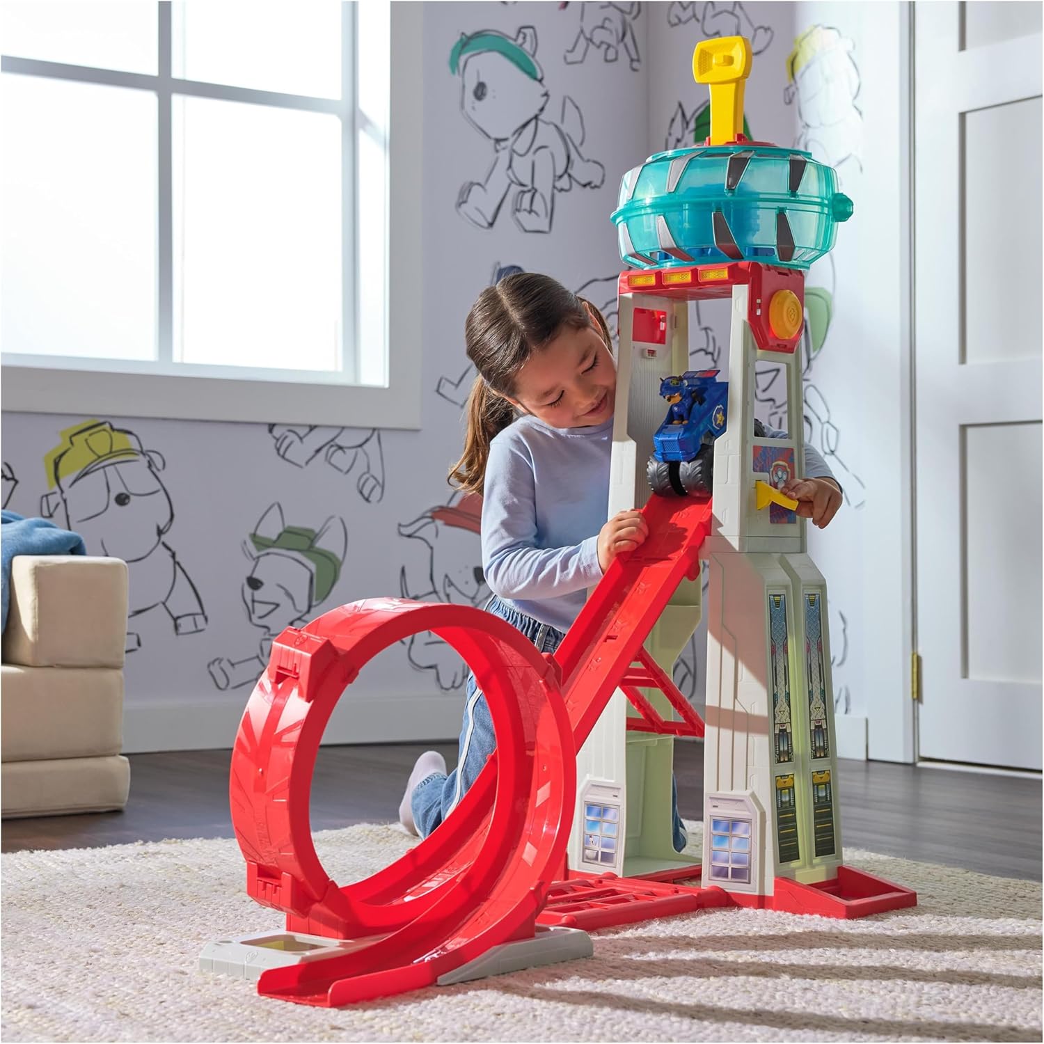 PAW Patrol: Rescue Wheels Super Loop Tower HQ, with Light, Sound, Vehicle Launcher, Chase Action Figure & Toy Truck, Kids Toys for Boys & Girls Age 3+-6